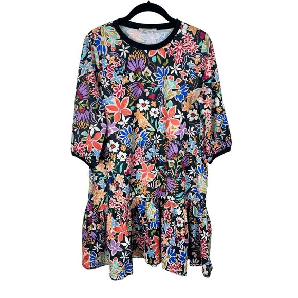 Molly Bracken Dresses & Skirts - Molly Bracken Lili Sidonio Floral Ruffle Hem Drop Waist Shift Dress Black Multi
